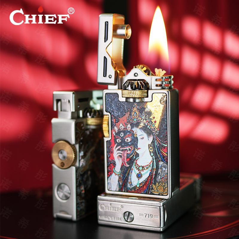 Lighter Windproof - CHIEF Encendedor de aceite retro Muela